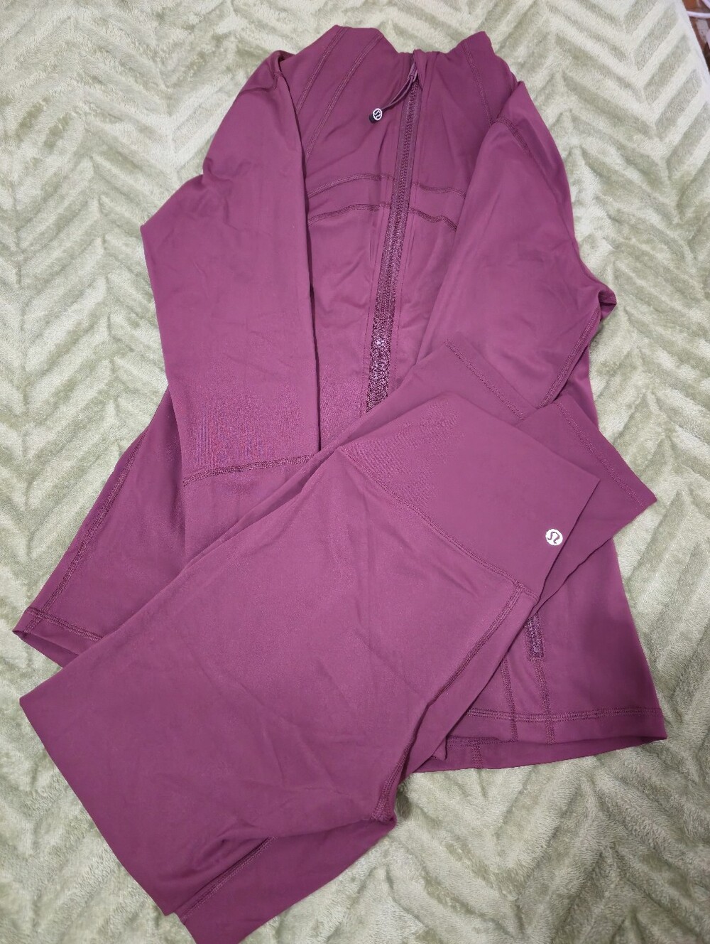 Women's Burgundy Active Zip Jacket and Leggings Set Size 10